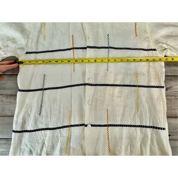 100% Linen Smash Cream Button Up Short Casual Sleeve Men’s Shirt - Picture 6 of 6